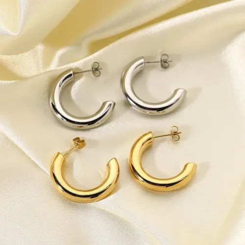 JDET828 Women's Stainless Steel 14K Gold/Steel Color Solid Hoop Jewelry