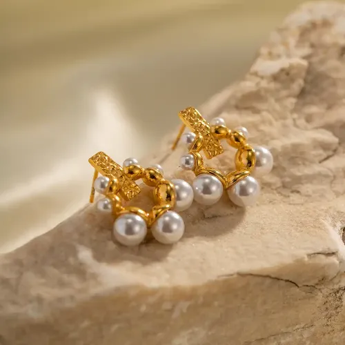 JDET438 18k stainless steel irregular pearl size colorfast earrings