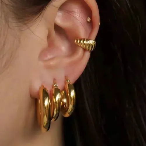 JDET384 Stainless Steel Hoop Earrings Titanium Steel Round Wire Stud Earrings Women