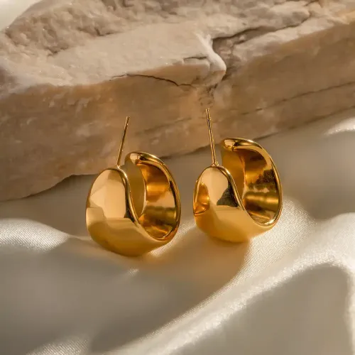 JDET421 18k gold stainless steel curved earrings