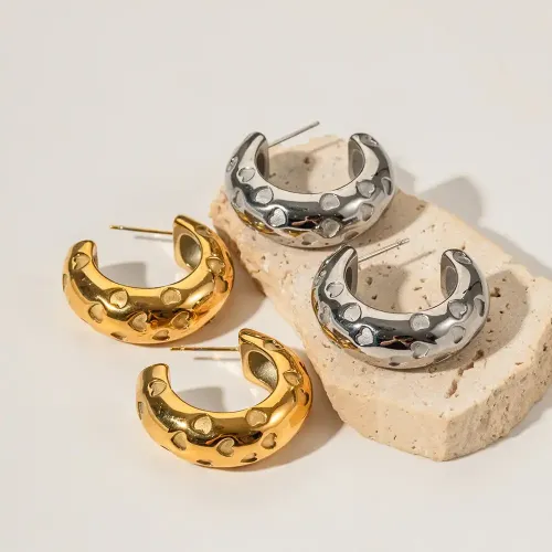 JDET677 18K Real Gold Stainless Steel Thick Cylindrical Hollow Love Earrings Jewelry Wholesale