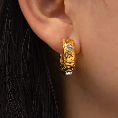 JDET390 18K Gold Plated White Zircon C Shape Stainless Steel Earrings
