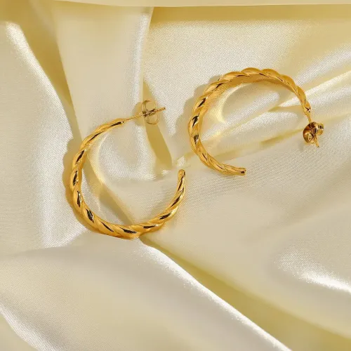 JDET152 Twist horn 18K gold-plated stainless steel non-fading hoop earrings