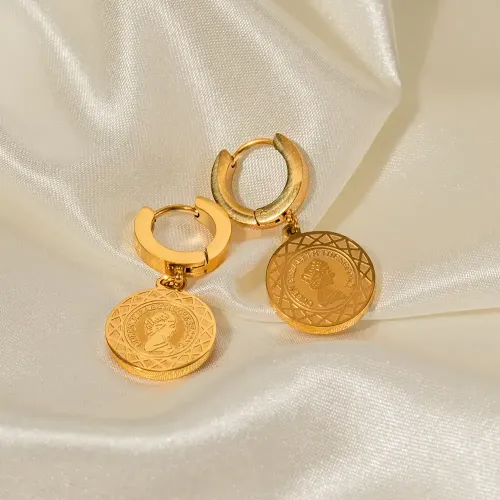 JDET551 18K gold-plated stainless steel beauty head round pendant women's earrings jewelry