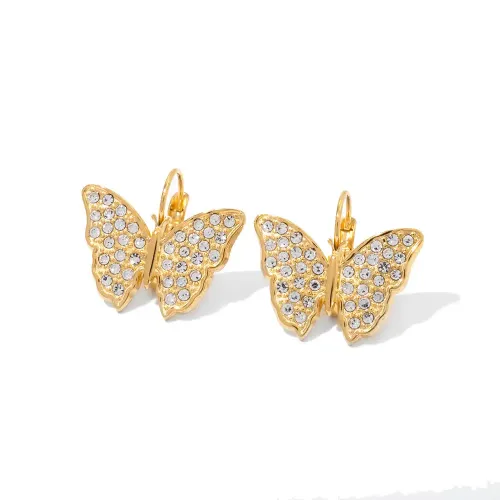 JDET648 Women's Titanium Steel Stainless Steel White Diamond Butterfly Shape Drop Earrings