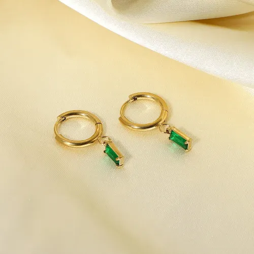 JDET597 Supply stainless steel plain ring square green red pendant earrings earrings women