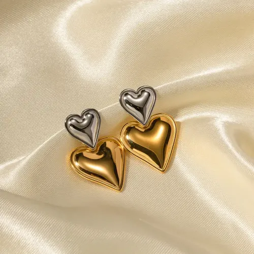 JDET752 18k Gold Stainless Steel Love Up and Down Gold and Silver Color Matching Stainless Steel Earrings Women's Jewelry