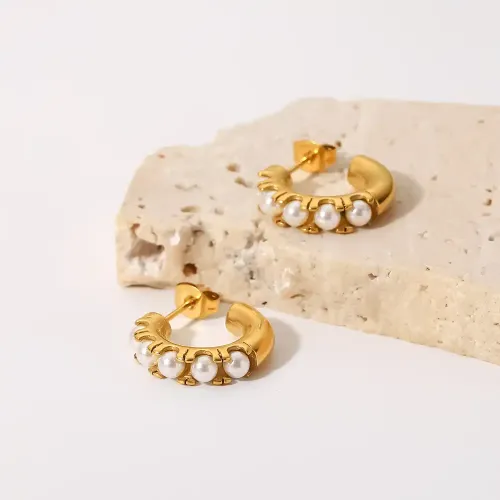 JDET258 18K gold stainless steel inlaid pearl earrings