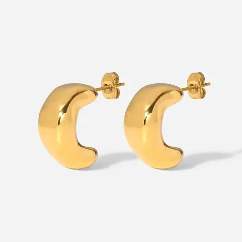 JDET291 18K Gold C-Shape Twisted Cashew Stud Earrings