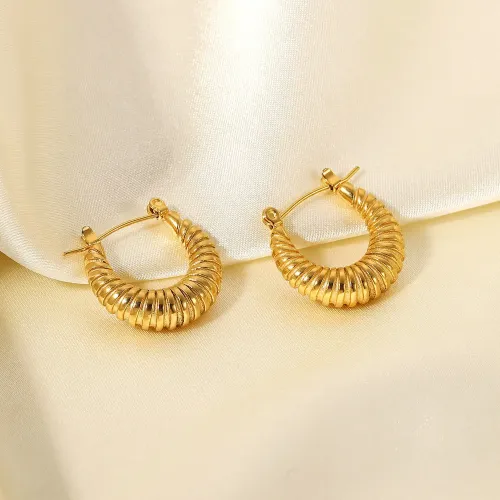 JDET455 18k gold plated stainless steel U-shaped hoop screw pattern hoop earrings
