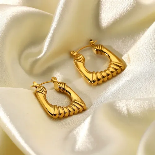 JDET630 Trapezoidal 18k Gold Plated Hoop Stainless Steel Jewelry Hug Earrings for Women