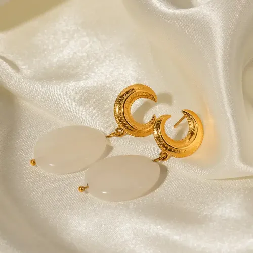 JDET673 18K gold stainless steel crescent earrings drop-shaped shell pendant earrings wholesale