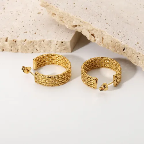JDET376 18K Gold Plated Stainless Steel Twist Braided C-Hoop Earrings For Women