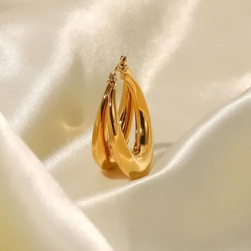 JDET423 Stainless Steel Vacuum Plated 18K Gold Hollow Hoop Earrings
