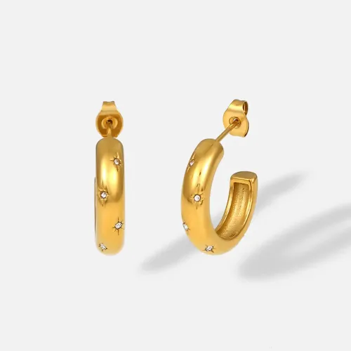 JDET315 Stainless steel 18K gold set eight-pointed star zircon earrings