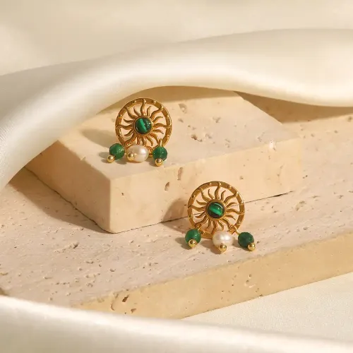 JDET711 Stainless Steel 18k Gold Plated Inlaid Natural Stone Pendant For Women