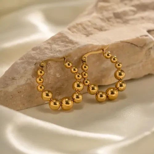 JDET417 Gold plated 316L stainless steel bead hoop earrings