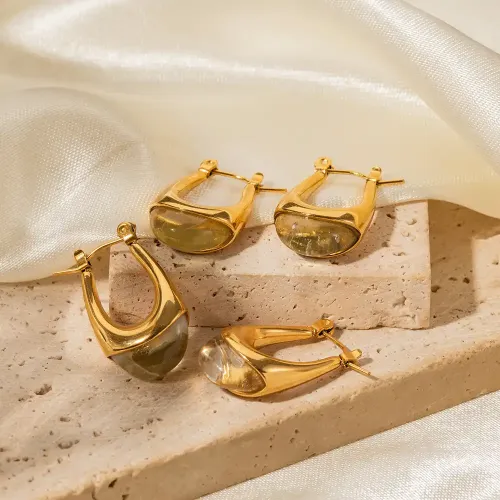 JDET674 18k gold green resin stud earrings women's stainless steel jewelry wholesale