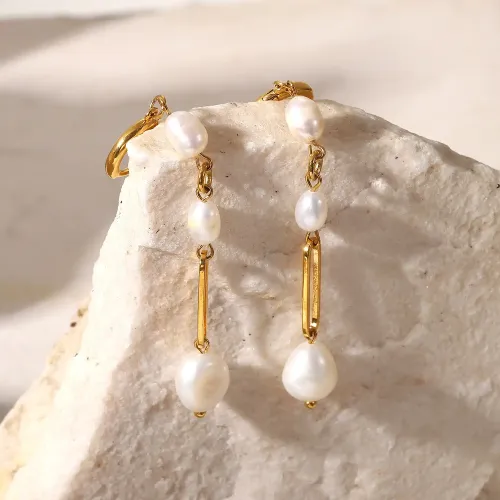 JDET293 Baroque Pearl Pendant Geometric Tassel Earrings Jewelry