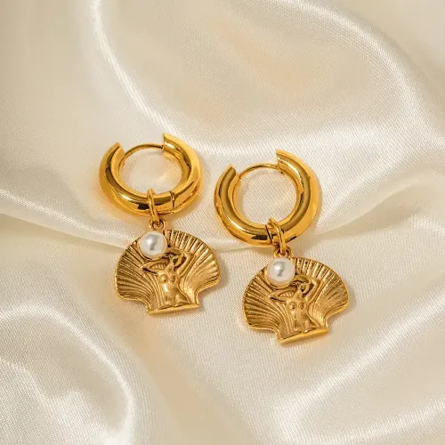 JDET615 18k Gold Plated Pearl Stainless Steel Shell Pendant Earrings Wholesale
