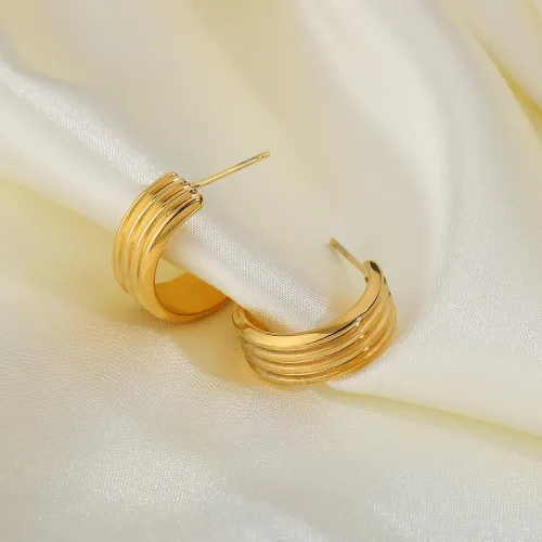 JDET368 18K vacuum electroplating L stainless steel three-layer c-shaped tire earrings for women