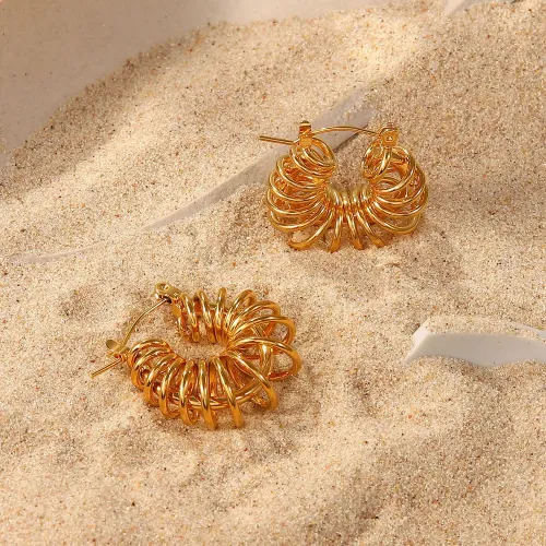 JDET903 18K Gold Catwalk Spring Spiral Hollow Wrapped Circle Earrings Jewelry Women