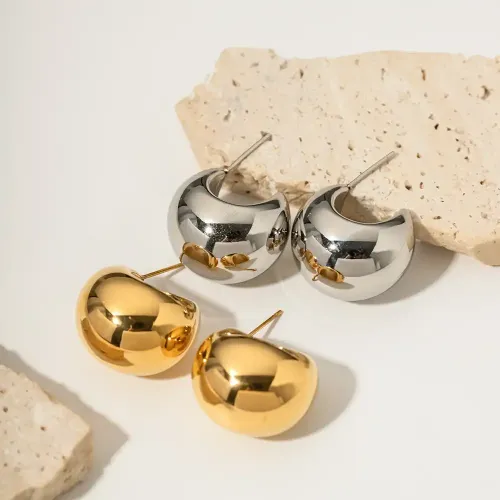 JDET612 18k gold ball semicircle thick C shape hollow women's earrings wholesale