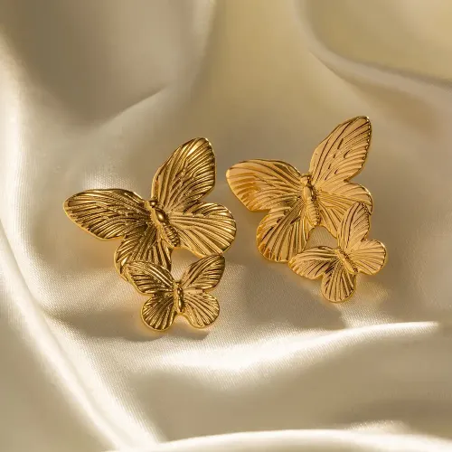 JDET435 Antique Gold Stainless Steel Butterfly Earrings