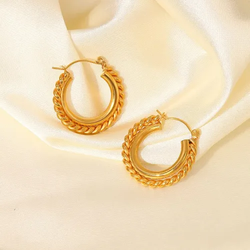 JDET879 Titanium Steel 18k Gold Stainless Steel Twist Kink C Shape Double Layer Earrings Women's Geometric Earrings