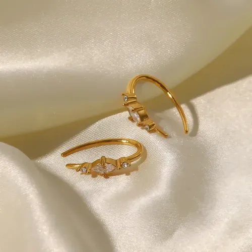 JDET980 Tide brand geometric 18K gold-plated stainless steel inlaid zircon oval stud earrings