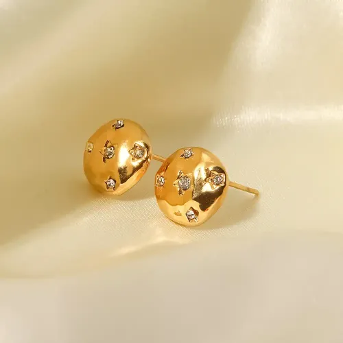 JDET193 Coin Set Cubic Zirconia Hammer Stainless Steel Earrings