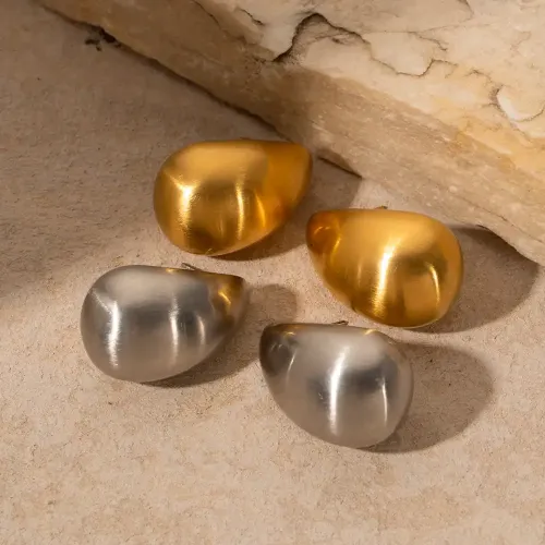 JDET826 18K Gold Stainless Steel Brushed Water Drop Titanium Steel Hollow Earrings For Women