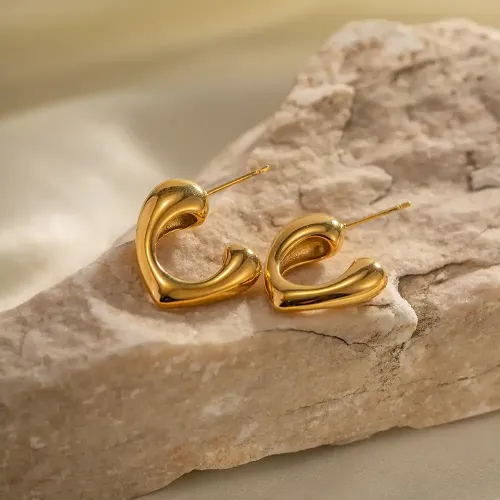 JDET437 18k gold stainless steel hollow love non-fading earrings