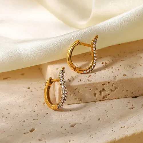 JDET935 Titanium steel women's popular earrings 18K gold-plated zirconium earrings buckle earrings