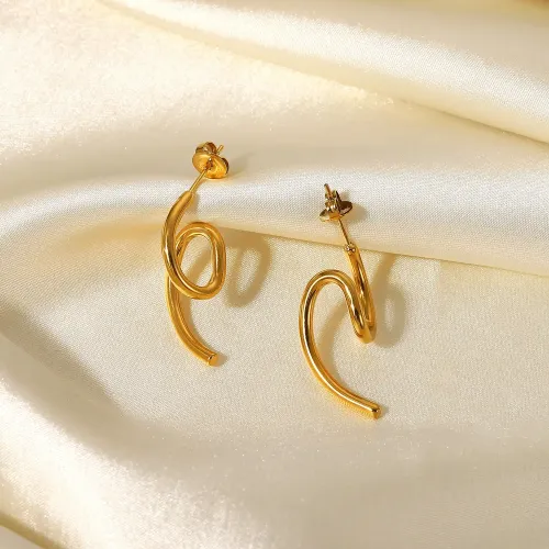 JDET331 18k gold plated stainless steel matte surface shaped earrings jewelry