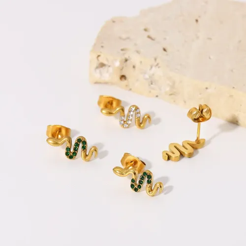 JDET269 18K gold stainless steel snake-shaped zircon earrings jewelry