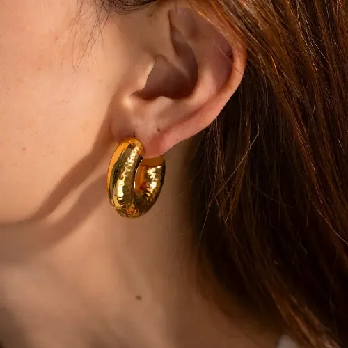 JDET732 Geometric 18K Gold Stainless Steel/Chubby C-shaped Hammer Jewelry for Women