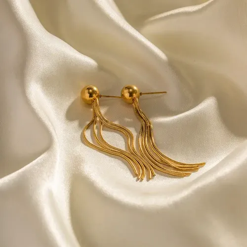 JDET445 Stainless steel beads long tassel earrings jewelry