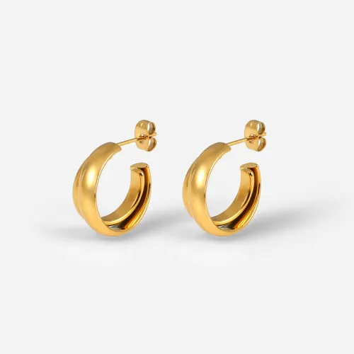 JDET319 18K gold stainless steel double line glossy hoop earrings