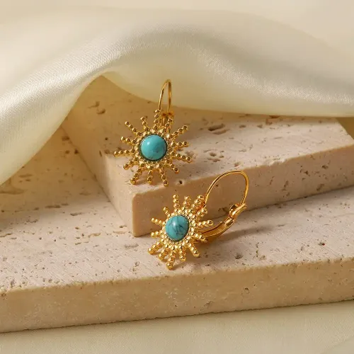 JDET189 18K Gold Plated Stainless Steel Turquoise Sunlight Earrings