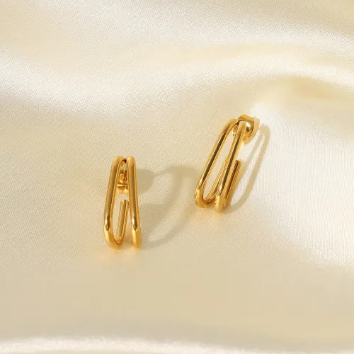 JDET505 18k gold plated stainless steel hoop earrings titanium steel double layer line geometric earrings for women