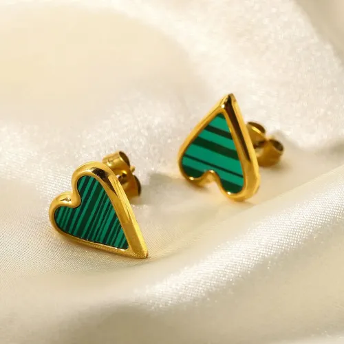 JDET346 Natural stone white shell green malachite black shell love stainless steel heart shaped earrings for women