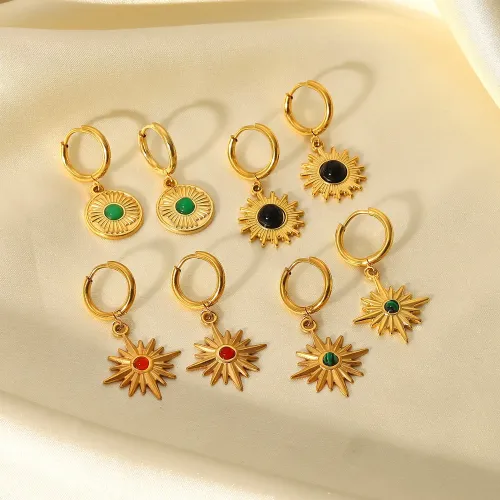 JDET553 18K gold-plated stainless steel earrings natural stone eight-pointed star pendant hoop earrings for women