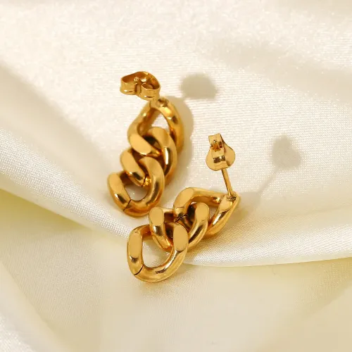 JDET358 Stainless Steel Ladies Jewelry 18K Gold Plated Geometric Edge Ring Chain Pendant Stud Earrings