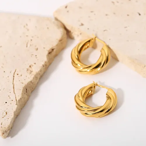 JDET753 18K gold-plated titanium steel with pattern and color-preserving earrings