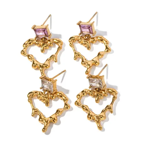 JDET702 18k Gold Stainless Steel Inlaid Zircon Love Heart Pendant Titanium Steel earrings Jewelry