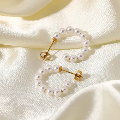 JDET360 18K Gold Plated Stainless Steel Millet Pearl Gold Stud Earrings For Women