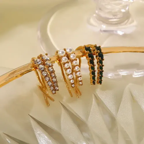 JDET145 Round Diamond Pearl Trendy Earrings