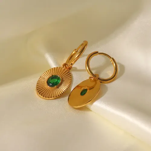 JDET183 Hong Kong Gold Inlaid Diamond Oval Coin Pendant Earrings Jewelry