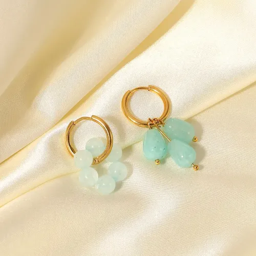JDET289 18K gold asymmetric drop-shaped stone pendant earrings jewelry